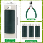 PAXCOO Flexible 110 Yards Green Floral Paddle Wire - Christmas Wreath Craft Wire with Wire Cutter, 22 Gauge