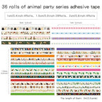 36 Rolls Animal Theme Washi Tape Set, Colorful Cute Adorable Animals Writable Decorative Tapes for Scrapbooking, Bible Journaling, Bullet Journaling, 0.6"x79" per Roll