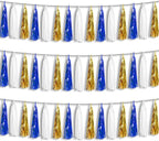 3P Navy-Blue White-Gold Foil Fringe Metallic Tassel-Garland, Tassels Banner Streamers for Parade Floats, Bachelorette, Wedding, Birthday, Halloween, Christmas, Bridal/Baby Shower Party Decorations