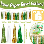 6P Sage-Green Beige-Mint Gold Foil Fringe Metallic Tassel Garland Banner, Tassels Banner Streamers for Parade Floats, Bachelorette, Wedding, Birthday, Christmas, Bridal/Baby Shower Party Decorations