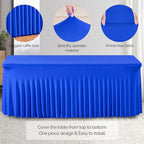 Wish Care 6 Pack Royal Blue Spandex Table Clothes for 6 Foot Rectangle Tables, 6FT Wrinkle Free Fitted Tablecloths Ruffles Design Table Cloth for Party, Banquet, Wedding and Events