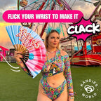 Kandies World UV Reactive Custom Festival Folding Hand Fan - Unique Designs, Made of Bamboo, Clacking Sound, Lightweight - Perfect Rave and Festival Accessory!