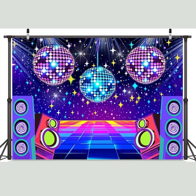 Dance Party Backdrop Retro 80s 90s Theme Stage Dance Ball Music Birthday Party Decoration DJ Photography Background 15 x 10 ft for Baby Shower Picture Photo Shoot Polyester Fabric,Multi2