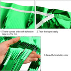 4 Pack Metallic Foil Fringe Tinsel Table Skirts,29x108 Inch Party Disposable Table Skirt Banner for Hotel Banquet Parade Floats Mardi Gras Holiday Birthday Wedding New Year Party Decoration(Green)