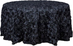 Efavormart 120" Wholesale Round Table Cover Black Grandiose Rosette 3D Satin Tablecloth for Wedding Party Event Decoration