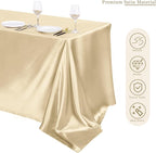 TURSTIN 1 Pack Champagne Satin Tablecloth 102 x 58 Inch Overlay Satin Table Cover Rectangle Bright Silk Tablecloth Smooth Fabric Table Decoration for Wedding Banquet Party Events