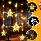 Rechargeable Stars Christmas Window Lights, IP65 Waterproof 90 LEDs 54 Stars Hanging Curtain Lights with 3 Timer Modes, Warm White Christmas Star Decoration for Indoor Outdoor Xmas Home Party Decor