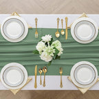 2 Pack 10 Ft Chiffon Table Runner Sage Green Gauze Long Table Runners 27x120 Inches Sheer Tulle Table Runner for Rustic Wedding Reception Bridal Shower Decorations Birthday Party