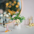 BLOSMON Table Decor Artificial Flowers Vase 7 Inch Small Fake Champagne Flower Arrangement 2pcs Floral Arrangement for Tables centerpieces Kitchen Dining Room Decorations Flower in Vase Silk Roses