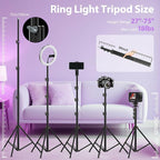 Ring Light 22inch Kit: Ring Light Tripod for iPhone ipad, with 75" Tripod/LCD Display/2 USB Ports Overhead Phone Mount for Video Recording, Zoom Meeting,YouTube,TikTok (Purple)