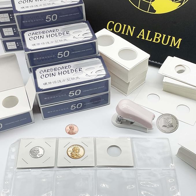 200 PCS Premium Cardboard Coin Flips 2 x 2 inch Coin Collection Supplies for Half Dollar, Mylar Coin Flips Coin Holders for Collectors (Half Dollar Coin Flips)