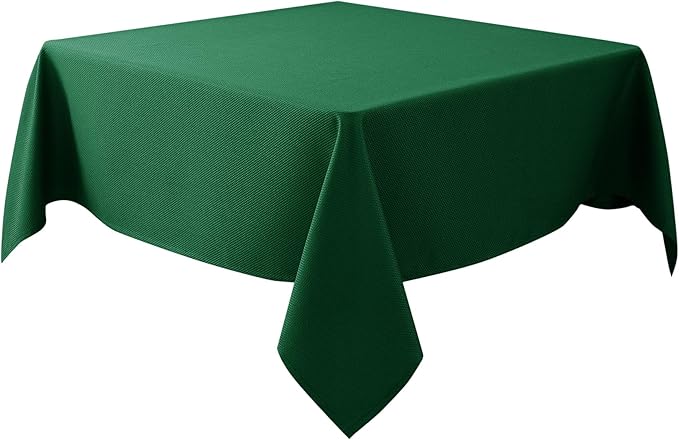 Biscaynebay Textured Fabric Christmas Square Table Cloth 70x70 Inch, Hunter Green Water Resistant Tablecloths for Dining, Kitchen, Wedding and Parties etc. Machine Washable