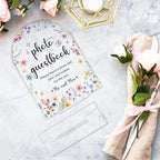 Wedding Sign Decor, Photo Guest Book Sign, Arch Acrylic Wedding Sign for Reception & Event, Bridal Shower Decorations, Wedding Table Sign Accessories for Anniversary And Event 5x7 Inch (Flower)