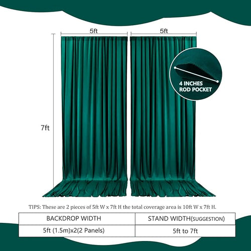 2 Panels Deep Green Backdrop Curtain, 10 x 7 Feet Background Curtains for Parties, Weddings, Baby Showers, Bachelorette Halloween, Christmas Birthday Party Photoshoot Backdrop Curtains Decorations