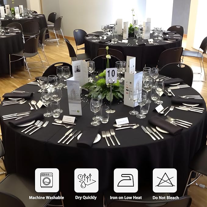8 Pack Black Round Tablecloth 120 Inch Black Table Cloth Stain and Wrinkle Resistant Reusable and Washable Polyester Fabric Table Covers for Buffet Wedding Party and Banquet