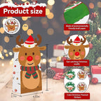 24PCS Christmas Treat Bags, 24PCS Christmas Stickers, Xmas Cookies Wrapping Gift for Classrooms Holiday Party Supplies