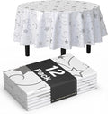 Exquisite Silver Star Tablecloth Plastic 12-Pack Disposable Round Tablecloths 84" Silver Star Table Cloths Round Table Covers Plastic Tablecloth for Party Decorations