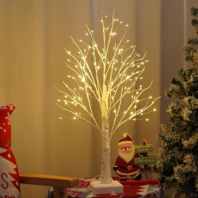 144 LED Artificial Lamp with Timer, DIY Birch Tree With Lights, USB/Battery Powered, Fairy Light Spirit Tree for Table Home Wedding Bedroom Christmas (Warm White)