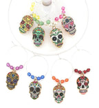 Cinco De Mayo Skull Wine Charms - Day Of The Dead Sugar Skull Glass Identifier Tags - Halloween Glass Markers - Party Table Setting Supplies - 8 Wine Charms/pack