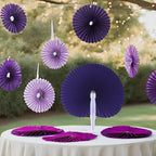 12 Packs Decorative Paper Folding Hand Fans Handheld,Purle Round Foldable Wedding Fans Chinese and Japanese Fans Bulk for Bridal Guest Church Party Favors Dancing Birthday DIY