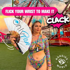 Kandies World UV Reactive Custom Festival Folding Hand Fan - Unique Designs, Made of Bamboo, Clacking Sound, Lightweight - Perfect Rave and Festival Accessory!