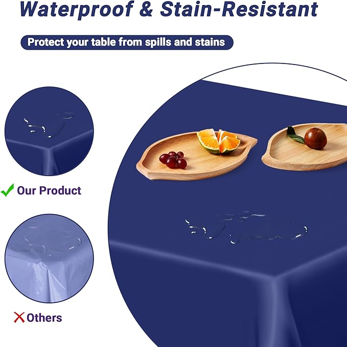 4 PCS Navy Plastic Tablecloths for Rectangle and Round Tables, 54" x 108" Stain Resistant Disposable Tablecloth for Picnic, Weddings, Baptism Decorations, Picnic Table Cover for Parties, Birthday