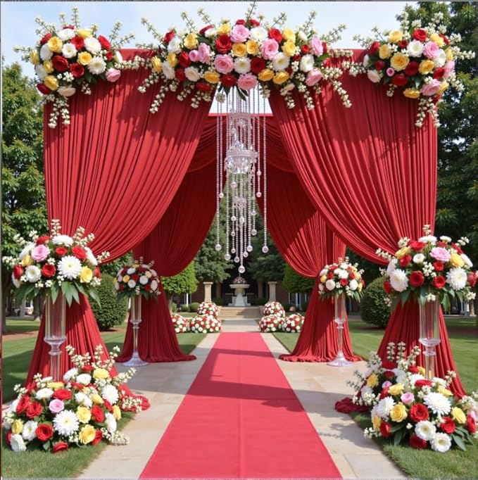 40ftx12ft Wrinkle Free Red Backdrop Curtain, 8 Panels 12FT Height Red Wedding Backdrop Drapes, Silky Polyester Back Drop Cloth for Birthday Photography Background Party Backdrop Draping