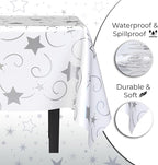 Exquisite Silver Star Tablecloth Plastic 12-Pack Disposable Rectangle Tablecloths 54" x 108" Silver Star Table Cloths Rectangle Table Covers Plastic Tablecloth for Party Decorations