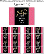 Big Dot of Happiness Girls Night Out - Mini Wine and Champagne Bottle Label Stickers - Bachelorette Party Favor Gift for Women and Men - Set of 16