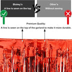 Thick 10 Feet by 15 Inch Red Foil Fringe Garland - Pack of 3 | Shiny Metallic Tinsel Banner for Parade Floats, Bridal Shower, Wedding, Birthday, Christmas | Wall Hanging Drapes (3)