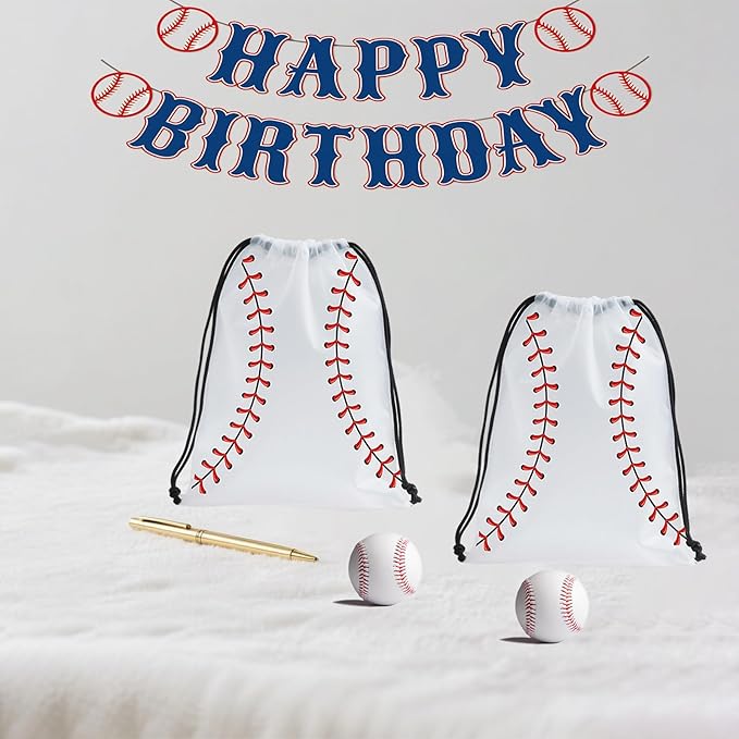 SAOTD 50 Pack Baseball Goodie Bags 7.87x9.84 inch (20x25 cm), Party Fvors Gift Treat Snack Bags, Baseball Drawstring Bag for Boys Girls Birthday Sports Theme Party Supplies