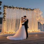 10×8ft Tulle Backdrop Curtains with Lights String - 300LED Fairy Lights Sheer Curtain Backdrop for Weddings Baby Shower and Birthday Party Decorations(8 Panels 5×8ft)