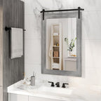 COGOOD Farmhouse Barn Door Mirror - 25 x 38 Rustic Bathroom Mirror for Living Room, Entryway, Vanity Wall Decor (Grey)