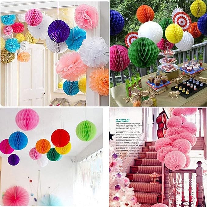20pcs 3inch Honeycomb Decoration Paper Flower Balls Tissue Paper Pom Poms for Birthday Wedding Home Decor (3inch, Multi-Color)
