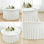 2 Pack Ivory Spandex Round Tablecloths for 60 inch Tables, Wrinkle Free Stretchy Fitted 120inch Round Table Covers 5FT with Ruffle Table Skirt for Wedding Party Dining Banquet Dinning