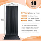 50ft x 15ft White Wrinkle Free Backdrop Curtain for Wedding Party, Silky Polyester Fabric Drapes Backdrop, 10 Panels 15ft Photo Back Drop Curtains for Baby Shower Photography Stage Background Cloth