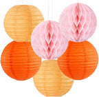 Pink-Orange Groovy-Thanksgiving Engagement Party-Decorations - 14pcs Fall Autumn Harvest Paper Lanterns Fan,Tissue Pom Poms Streamers,Honeycomb Balls,Birthday Baby Bridal Shower Wedding Decor Ouruola