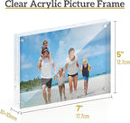 5x7 Acrylic Picture Frame 5 Pack, 20mm Thick Magnetic Double Sided Display 20% Thicker- Frameless Clear Transparent Photo Frame for Desktop/Tabletop, Self Standing with Microfiber Cloth