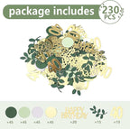 Sage Green 40th Happy Birthday Confetti, 40th Birthday Table Decorations Scatter Green Gold Foil Cake Confetti Decorations for 40 Bday Woman Man Party Decor 230 Pcs