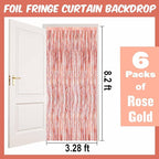 6 Pack Rose Gold Foil Fringe Curtains Backdrop, 3.28 x 8.2 Ft Metallic Streamers Tinsel Curtains Background for Photo Booth, Birthday, Weddings, Carnivals, Graduation, Themed Party Decorations