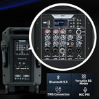 EXOTON S-1501 15 Inch Portable Rechargeable PA Speaker - 1600W, Bluetooth, TWS, USB/RCA, 2 UHF Mics, Remote, 7-Color Lights, DSP with 4 Scene Presets, 5-Band EQ