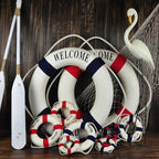 MorroMorn Lifebuoy Wall Hanging Decor - Welcome Aboard Mediterranean Style Home Decoration (Red, 14")