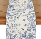 Artoid Mode Monochrome Sketch Birds and Flowers Spring Table Runner, Seasonal Summer Fall Kitchen Dining Table Decoration for Home Party Decor 13x120 Inch