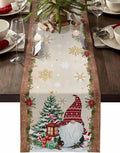 Christmas Gnomes Cotton Linen Table Runner for Dining Kitchen, Xmas Pine Tree Snowflake Rustic Wedding Outdoor Party Tablerunners Decoration, Retro Wood Dresser Scarf Tablecloth Runners 13x120 Inches