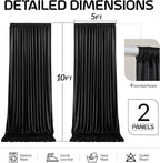 Black Satin Backdrop Curtains 2 Panels - Glitter Photo Drapes for Baby Shower, 10x10FT Shimmer Back Drop Cloth, Wrinkle Free for Birthday Party Prom Wedding Photoshoot Background