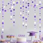 46 Ft Purple and White Circle Dots Garland Lavender Hanging Paper Polka Dot Streamer for Birthday Anniversary Engagement Wedding Baby Bridal Shower Valentine Day Lilac Theme Party Decorations Supplies
