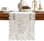 White Elegant Vintage Lace Table Runner,Wedding Lace Decor with Floral Embroidery,Tea Party Decor (White, 13.8X55 Inches)