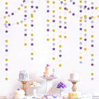 Purple-Lavender White-Gold Party-Decorations Star Garland - 62ft Streamers Hanging Banner,Girl Birthday Wedding Twinkle Twinkle Little Star Baby Bridal Shower Graduation Decor Hugtmr