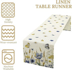 Floral Table Runner, Spring Watercolor Flower Plants Nature Butterfly Table Runner for Kitchen Dinner Living Room Home Party, 13x60 Inch