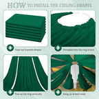 6 Panels Emerald Green Ceiling Drapes for Wedding 5ftx20ft Chiffon Fabric Arch Draping Curtains Sheer Drapery for Party Ceremony Birthday Baby Shower Reception Stage Swag Ceiling Decorations